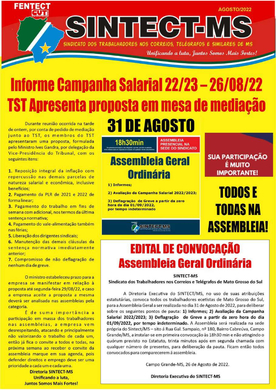 BOLETIM DO SINTECT/MS AGOSTO 2022