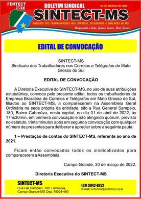 BOLETIM DO SINTECT/MS MARCO 2022